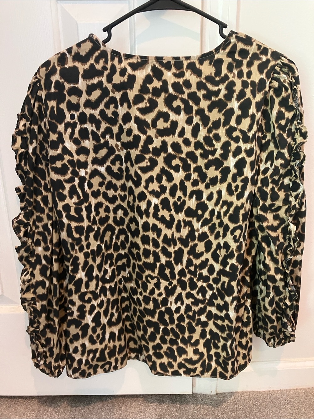 J. Crew Leopard-Print Ruffle-Sleeve Blouse in Beige and Black